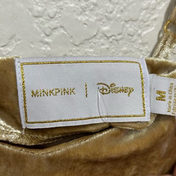 Mink pink Disney Gold Crushed Velvet Beauty + The Beast Mini Dress womens size M - Picture 6 of 10